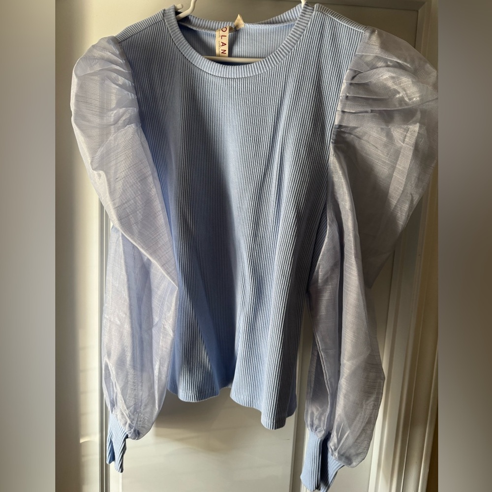 Anthropologie Light Blue Puff Sleeve Top